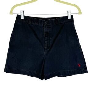 Vtg Ralph Lauren Sports Navy Blue Dark Vtg Wash Denim High Waist Shorts Sz 4